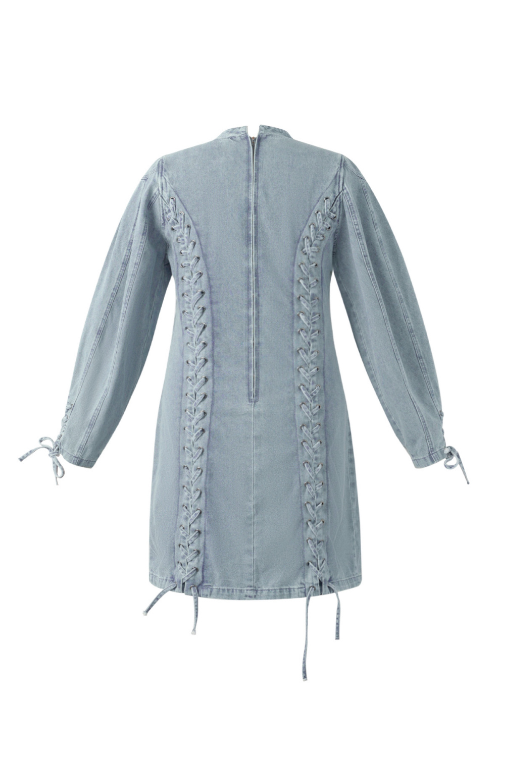 Cotton Woven Denim Dress Elegant Tie-Up Solid Color Image3