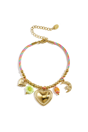 Bracelet En Cordon Coloré Orné De Pendentifs Et De Perles Variés h5 