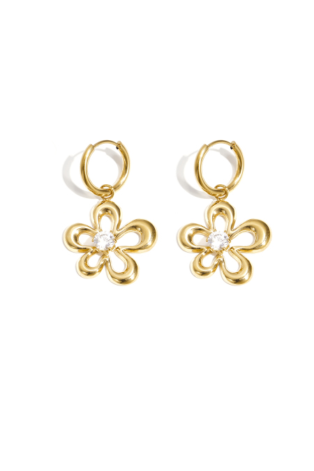 Boucles d'oreilles ornées de fleurs en forme de corail et de pierres.