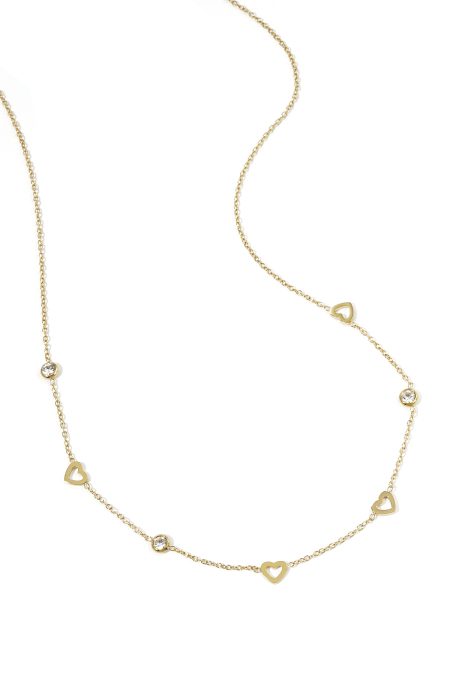 Collier avec breloques coeur et diamants - acier inoxydable