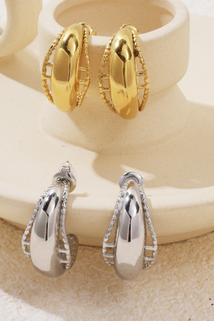 Boucles D'Oreilles Créoles Géométriques En Acier Inoxydable, Style Décontracté Et Quotidien h5 Image4
