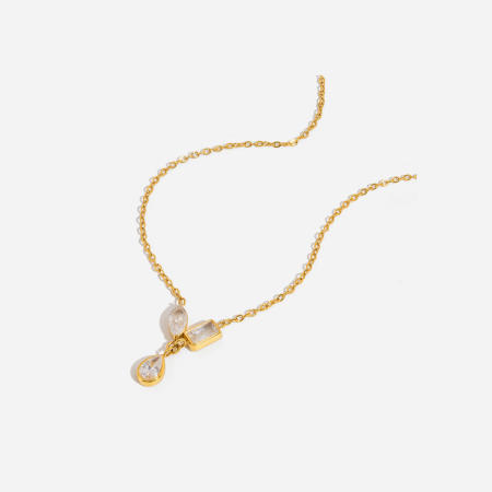Colliers pendentifs pour femmes en acier inoxydable, étanches, couleur or et zircon, en forme de goutte