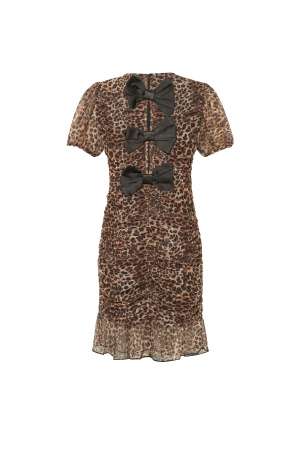 Robe Mini En Polyester Tissé Élégante Imprimé Léopard Bordure Volants h5 Image3