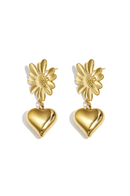 Boucles d'oreilles fleurs avec cœur pendant