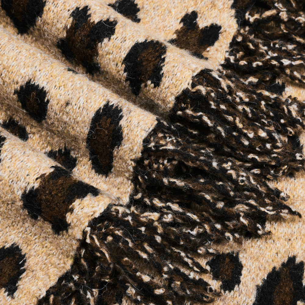Écharpe D'Hiver En Laine À Pompons Imprimé Léopard Pour Femme, 1 Pièce 
