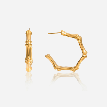 Boucles d'oreilles créoles classiques en acier inoxydable doré, joint en bambou, étanches