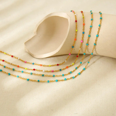 Légèreté, luxe et douceur multicolores - Collier de perles étanche en acier inoxydable à faire soi-même