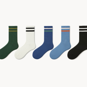 1 Paire De Chaussettes De Sport Mi-Mollet En Coton À Rayures Quotidiennes h5 Image2