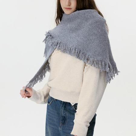 1 écharpe d'hiver classique en laine à pompons de couleur unie pour femme
