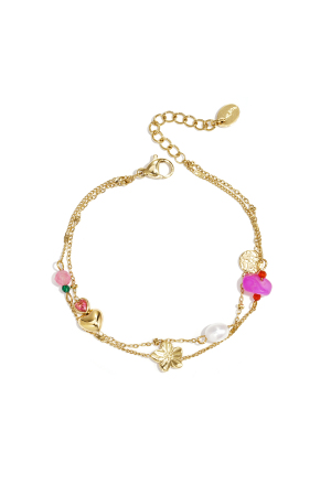 Bracelet À Breloques Avec Cœur, Fleur, Perle Et Perles h5 