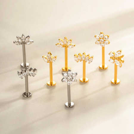 Boucle d'oreille piercing en alliage de titane et zircon couleur or, 1 pièce