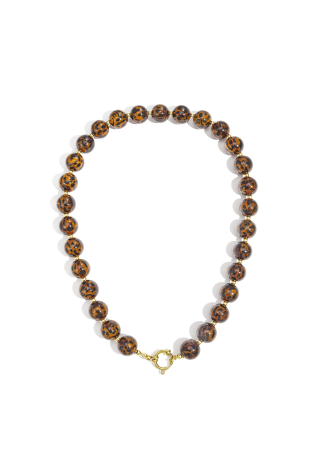 Colliers de perles en acrylique imprimé léopard, style rétro, classique, pour femme, 14 mm