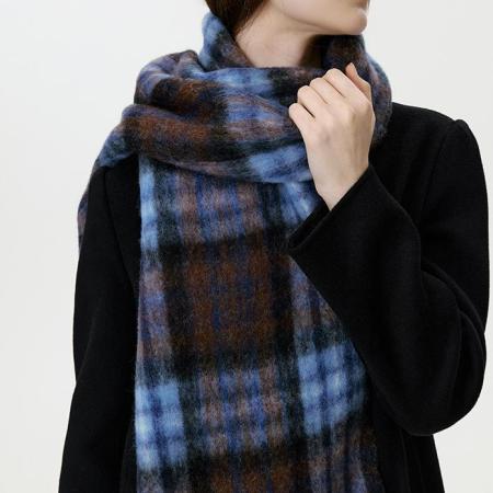 Écharpe d'hiver classique en laine à carreaux bleus pour femme, 1 pièce 2