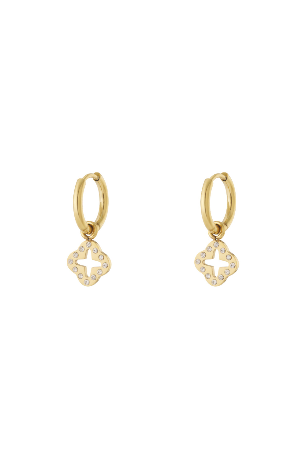 Boucles D'oreilles Trèfle Avec Pierres De Zircon Acier Inoxydable 