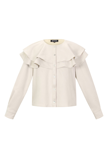 Woven Polyester Fiber Femme Blouse Elegant Ruffle Trim 2