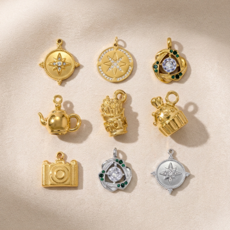 Pendentifs femme géométriques en acier titane couleur or, collection romantique
