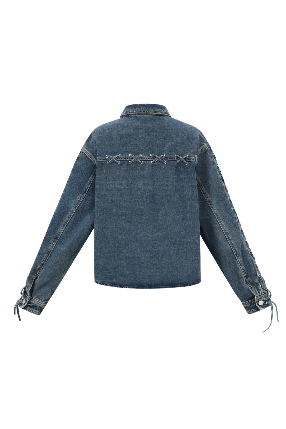 Coton Tissé Veste En Jean Femme Casual Avec Lacets Image3
