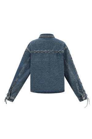 Coton Tissé Veste En Jean Femme Casual Avec Lacets h5 Image3