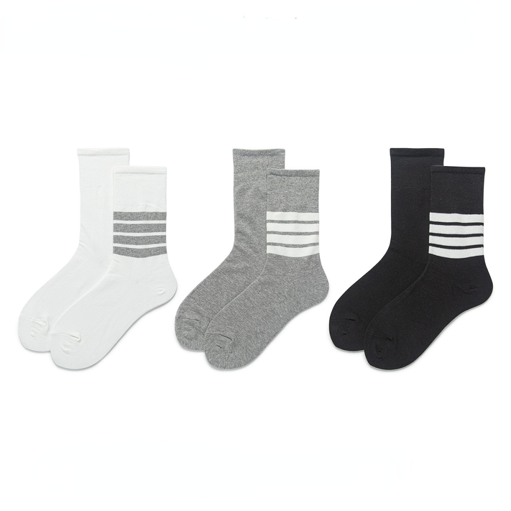 1 Paire De Chaussettes Mi-Mollet En Coton Rayé Pour Femme Image3