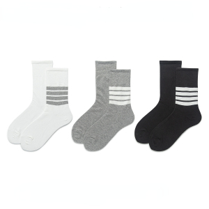 1 Paire De Chaussettes Mi-Mollet En Coton Rayé Pour Femme h5 Image3