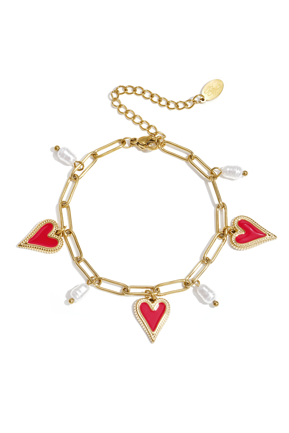 Bracelet À Maillons Avec Perles Et Breloques En Forme De Cœur 