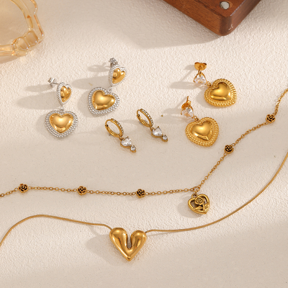 Ensembles De Bijoux Pour Femmes En Acier Inoxydable Doré, Style Vintage, En Forme De Cœur Image4