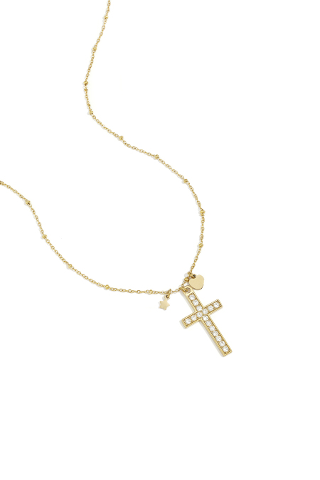 Collier avec pendentif croix décoré et breloques
