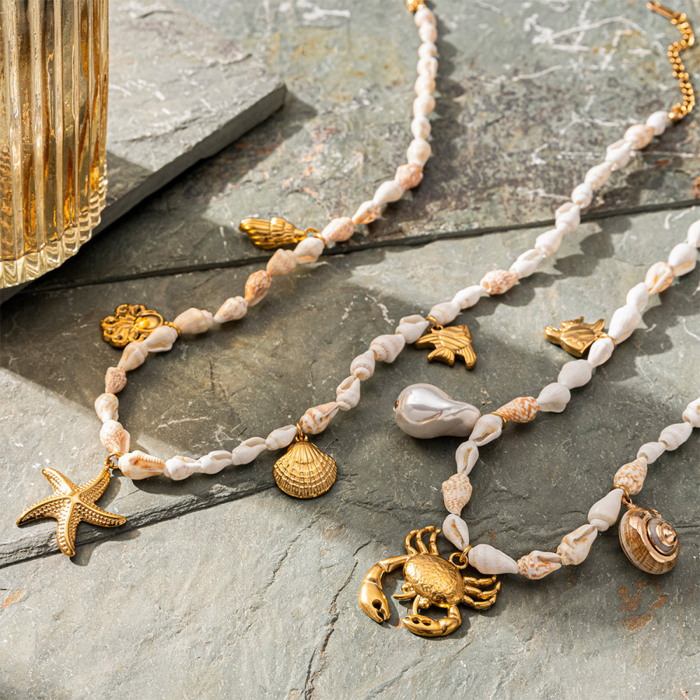 Collier De Perles En Coquillage Couleur Or, Étanche, En Acier Inoxydable (1 Pièce) Image3