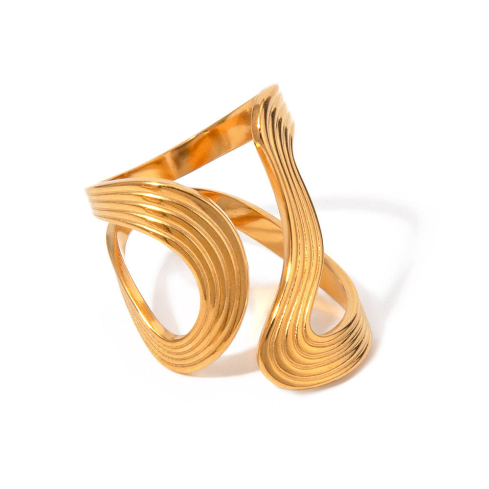 Bague Ouverte En Acier Inoxydable Transfrontalier En Or , Bague En Acier Titane Irrégulière De  De La Mode Sud-Américaine Image2