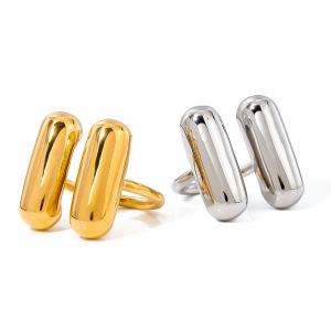Bague Ajustable Pour Femme, Style Géométrique Simple, En Acier Inoxydable Plaqué Or Et Étanche. h5 Image2