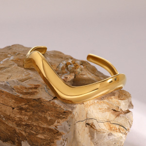 Bracelet Simple En Acier Inoxydable Plaqué Or Pour Femme, 1 Pièce h5 Image3