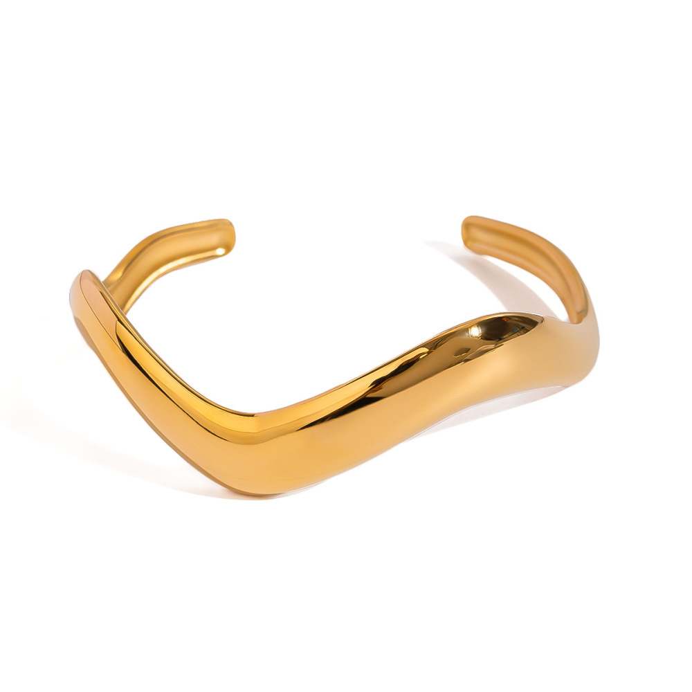 Bracelet Simple En Acier Inoxydable Plaqué Or Pour Femme, 1 Pièce h5Image4