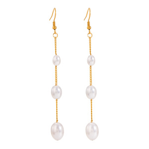 Boucles D'Oreilles Élégantes Et Simples À Pompon, En Acier Inoxydable Plaqué Or, Avec Perles Artificielles. h5 Image5