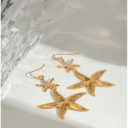 1 Paire De Boucles D'Oreilles Pendantes Pour Femme En Acier Inoxydable Plaqué Or , Motif Tortue De Vacances, Série Simple Image4