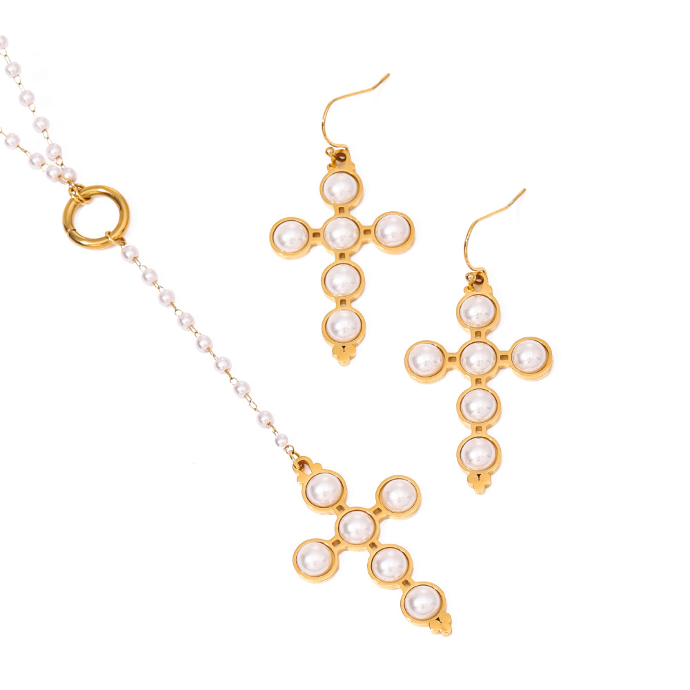 1 Paire De Boucles D'Oreilles Rétro En Acier Inoxydable Plaqué Or Avec Perles Artificielles Pour Femme h5Image4