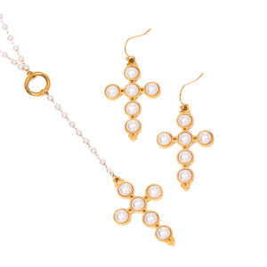 1 Paire De Boucles D'Oreilles Rétro En Acier Inoxydable Plaqué Or Avec Perles Artificielles Pour Femme h5 Image4