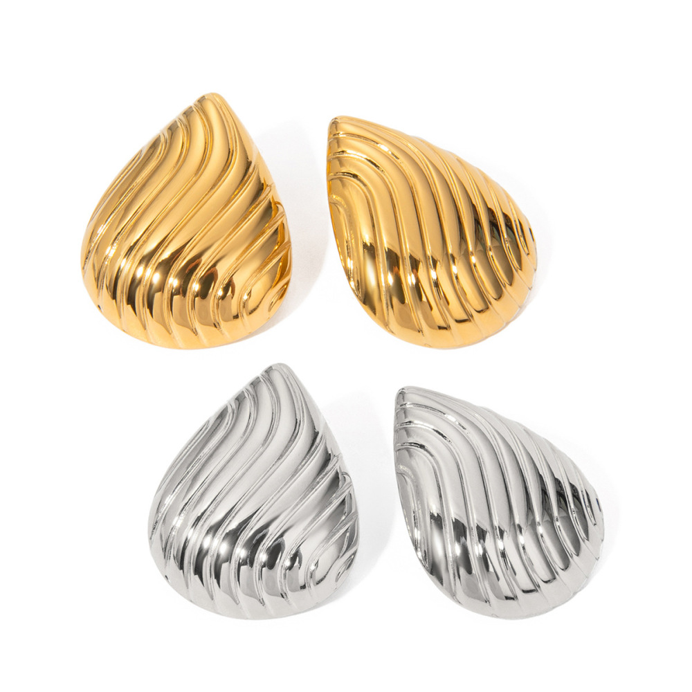 Boucles D'Oreilles Puces Pour Femmes En Acier Inoxydable Doré, Forme Goutte Simple h5Image4