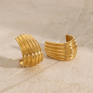 1 Paire De Boucles D'Oreilles À Tige En Acier Inoxydable Plaqué Or Pour Femme, Style Bande Simple h5 Image2