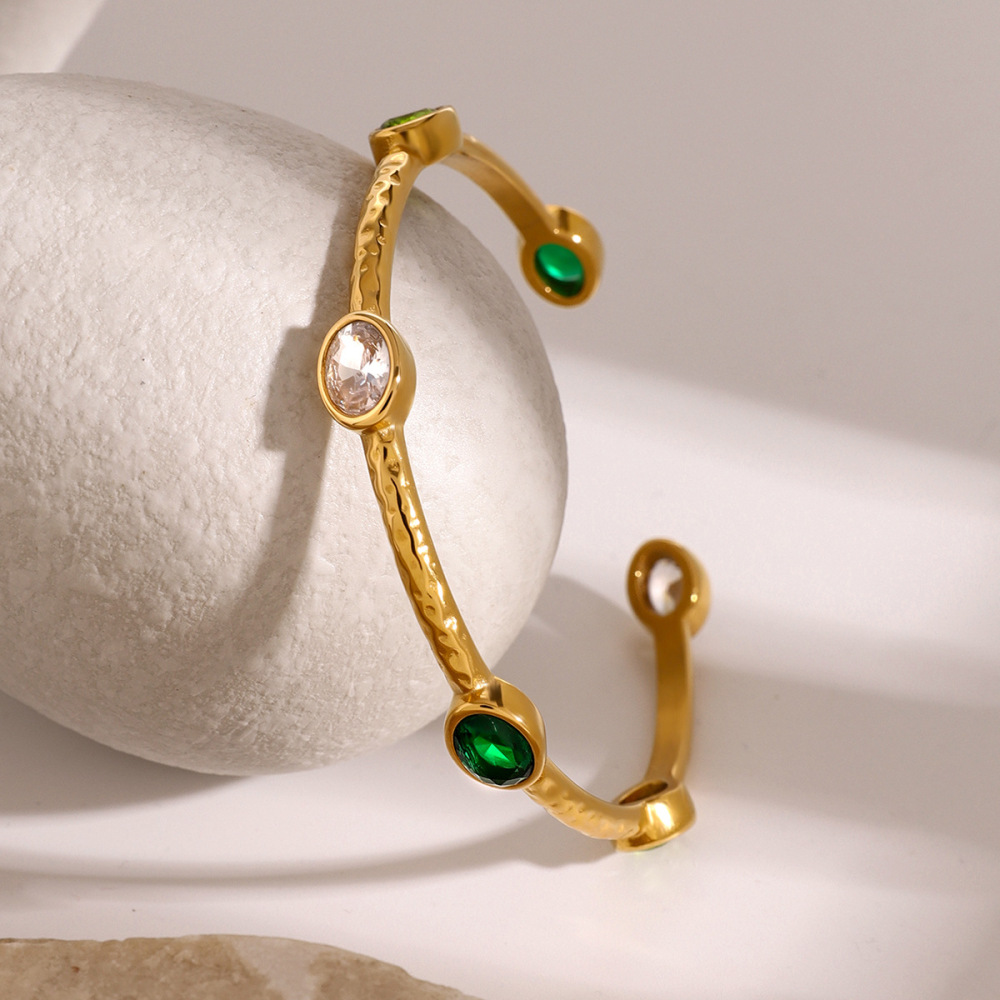 Bracelet Géométrique En Acier Inoxydable Plaqué Or  Et Zircon Pour Femme, Série Simple, Style Ins 