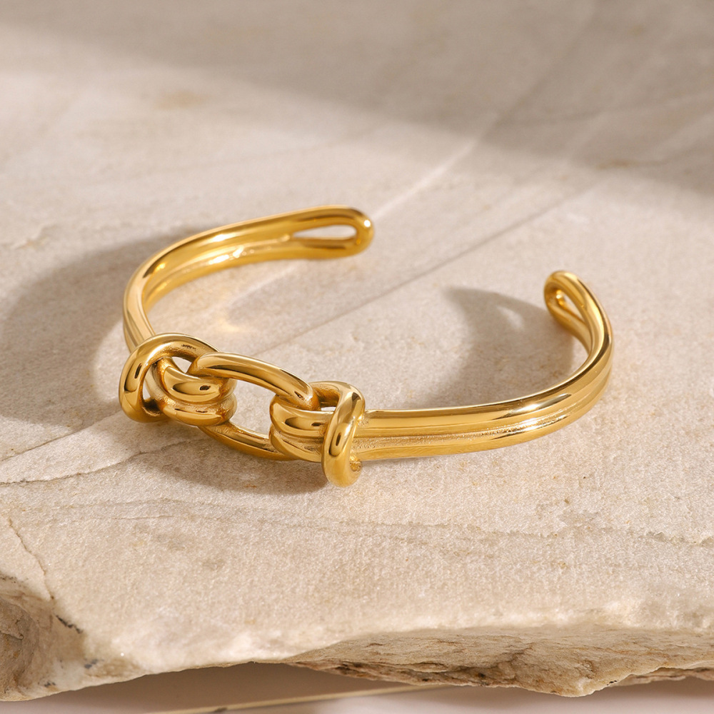 Bracelet Simple Torsadé En Acier Inoxydable Plaqué Or  Pour Femme, 1 Pièce 