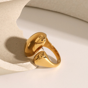 Bague Ajustable Pour Femme, En Acier Inoxydable Moderne, Étanche, Plaquée Or Et Ornée De Zircon (1 Pièce). h5