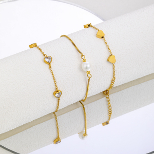 Un Simple Bracelet En Acier Inoxydable Plaqué Or  Avec Un Cœur En Forme De Pêche Et Un Zircon Pour Un Usage Quotidien Pour Les Femmes h5 