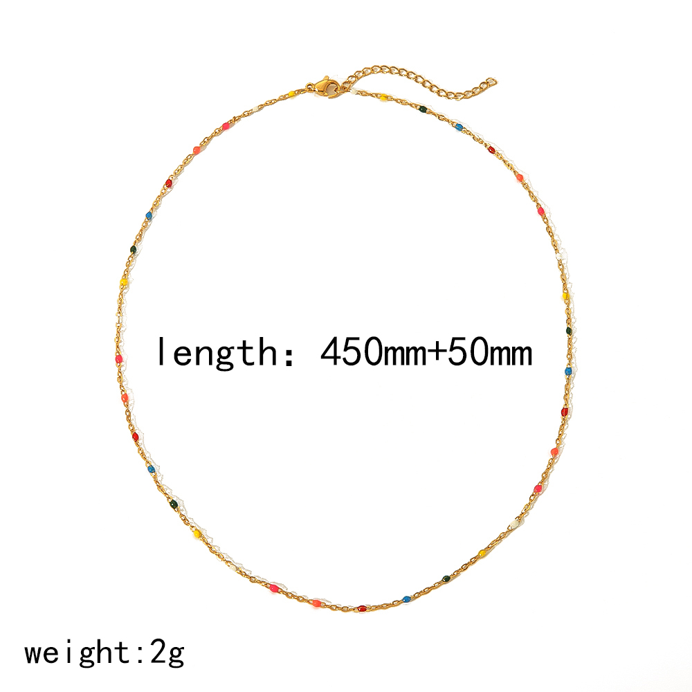 1 Pièce De Collier De Clavicule En Acier Inoxydable Plaqué Or  À La Mode Avec Des Perles Colorées Pour Femmes À Porter Au Quotidien Image2