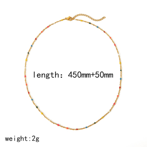 1 Pièce De Collier De Clavicule En Acier Inoxydable Plaqué Or  À La Mode Avec Des Perles Colorées Pour Femmes À Porter Au Quotidien h5 Image2