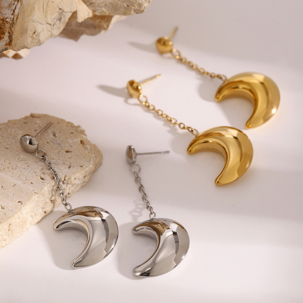 1 Paire De Boucles D'Oreilles Pendantes Pour Femme, Série Simple, Soleil/Lune, En Acier Inoxydable Plaqué Or  