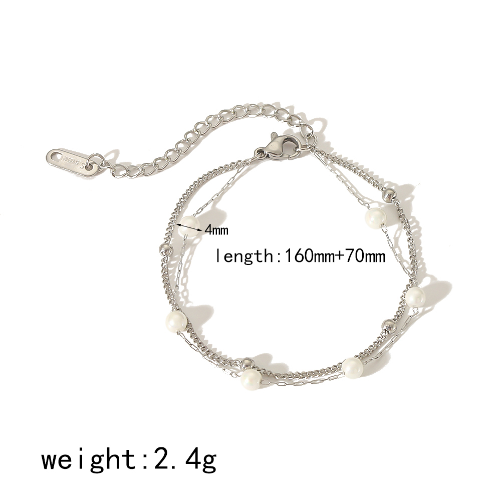 1 Pièce De Bracelet À Chaîne De Perles Double Couche En Acier Inoxydable Plaqué Or  Exquis Et Élégant Pour Bijoux Pour Femmes À Porter Au Quotidien Image4