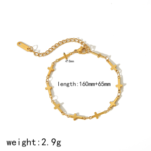 1 Paire De Bracelets Élégants Et Simples En Acier Inoxydable Plaqué Or  Avec Chaîne En Forme D'Étoile Et De Croix Pour Femme, Bijoux À Porter Au Quotidien h5 Image2