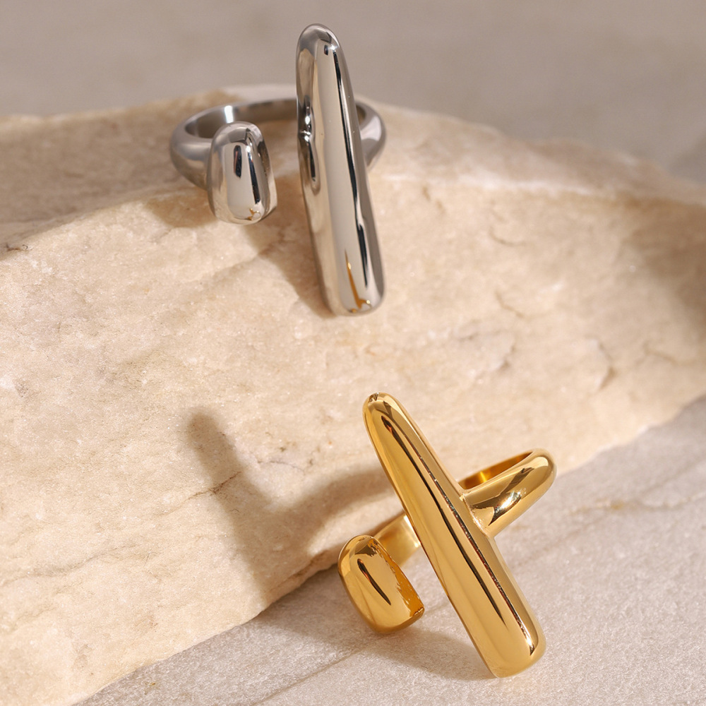 Bague Ajustable Pour Femme, Style Géométrique Décontracté, En Acier Inoxydable, Couleur Or, Étanche. 