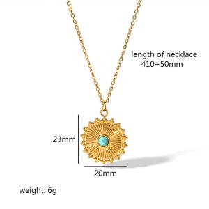 Collier Pendentif Géométrique Turquoise En Acier Inoxydable Plaqué Or , 1 Pièce, Classique Et Tendance, Pour Femme, Bijoux À Porter Au Quotidien h5 Image2