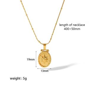 1 Pièce De Collier Pendentif Rond Géométrique Vintage Classique En Acier Inoxydable Plaqué Or  Avec Motif Rose D'Amour Pour Un Usage Quotidien Pour Femme h5 Image2